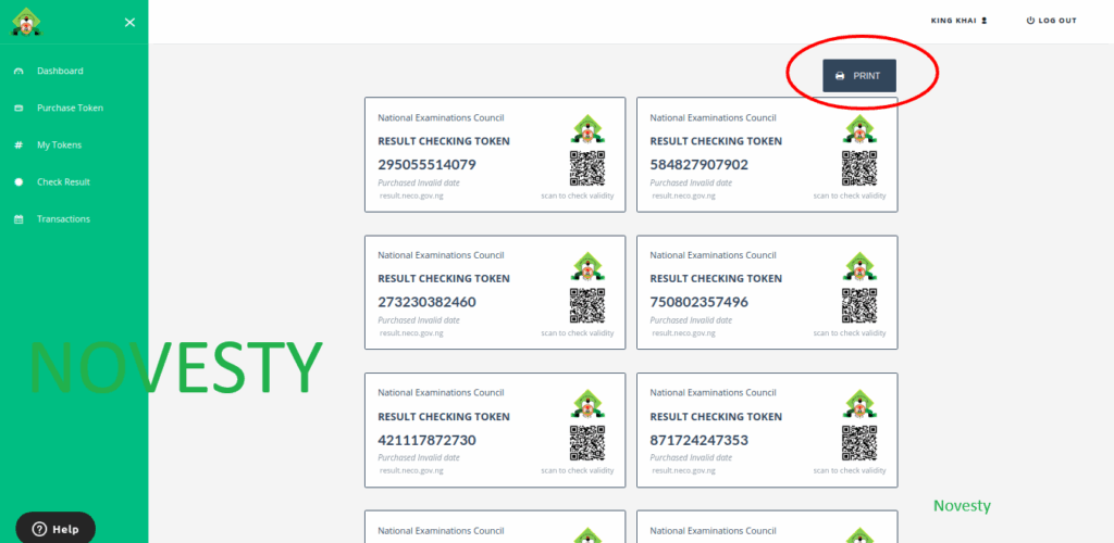 Sample of how a NECO result checker token looks