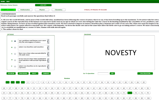 JAMB CBT interface showing question navigation panel