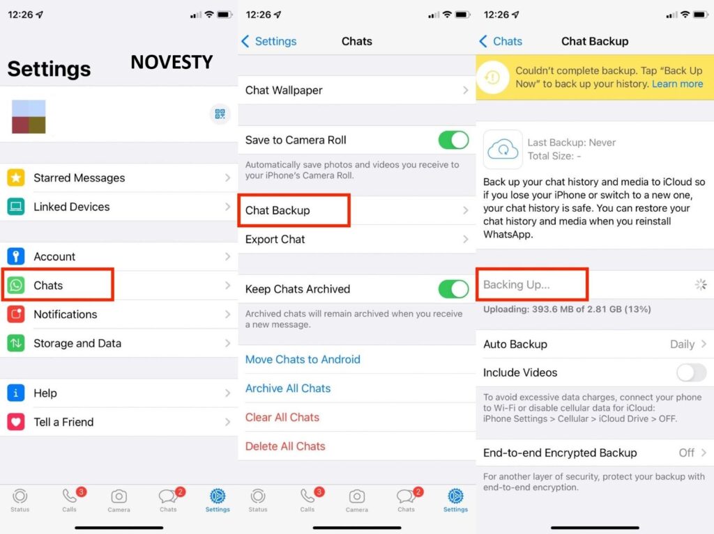 WhatsApp backup options and settings