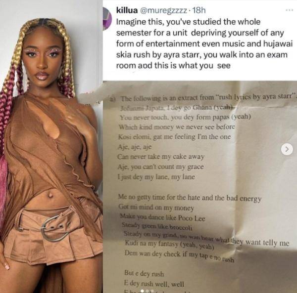 A university student expresses shock after seeing the lyrics of Airastarr's song in an exam question