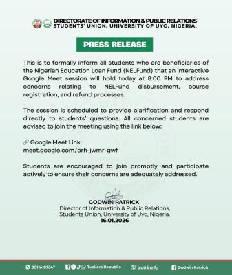 UNIUYO SUG SCHEDULE MEETING WITH NELFUND BENEFICIARIES