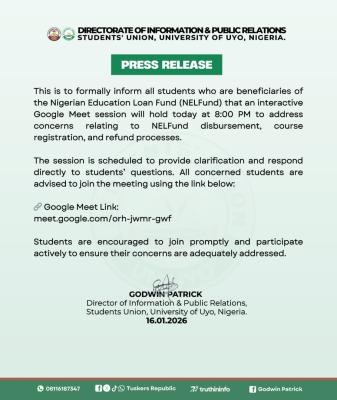 UNIUYO SUG SCHEDULE MEETING WITH NELFUND BENEFICIARIES